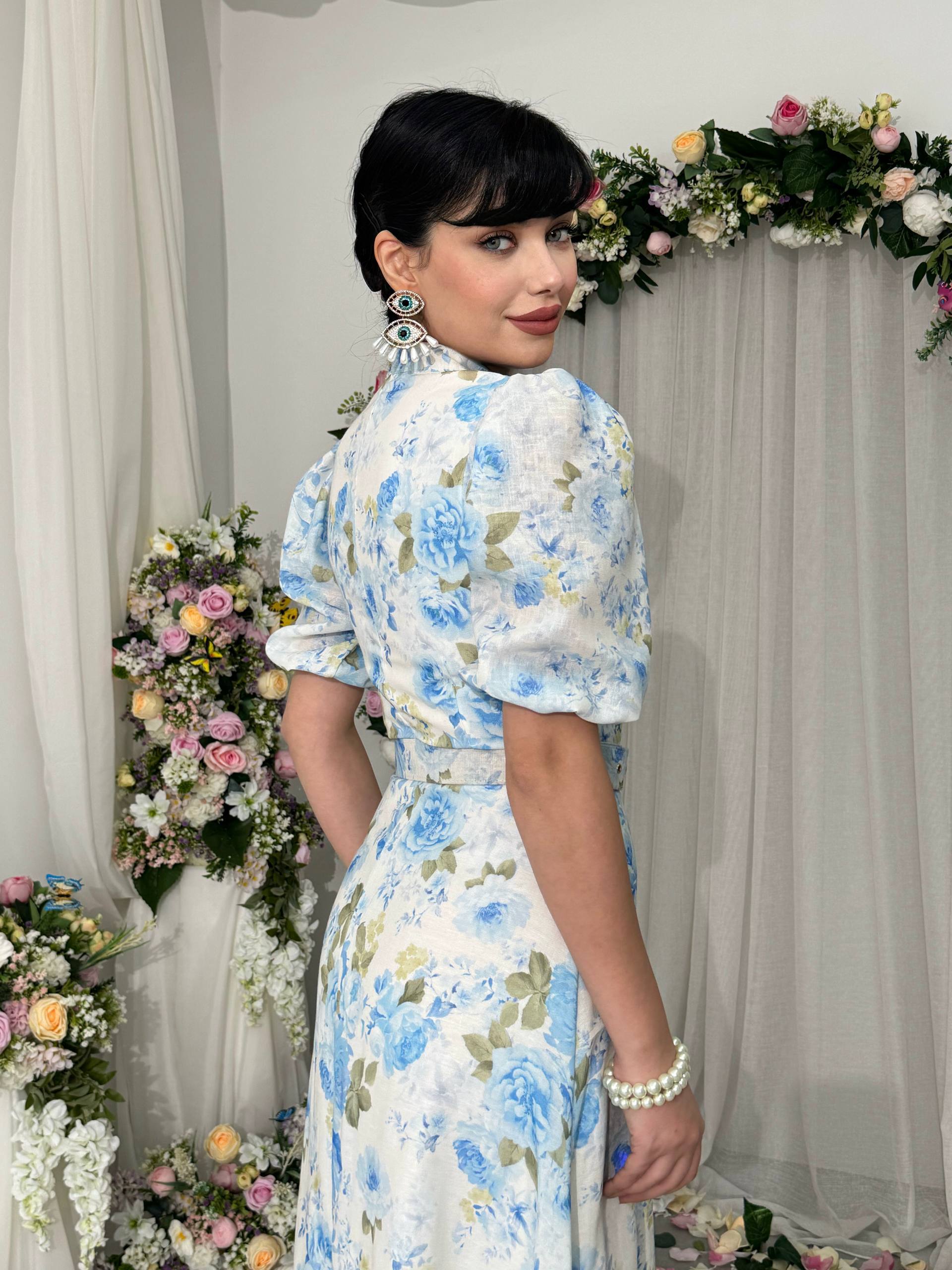 Floral midi dress with short sleeves✨