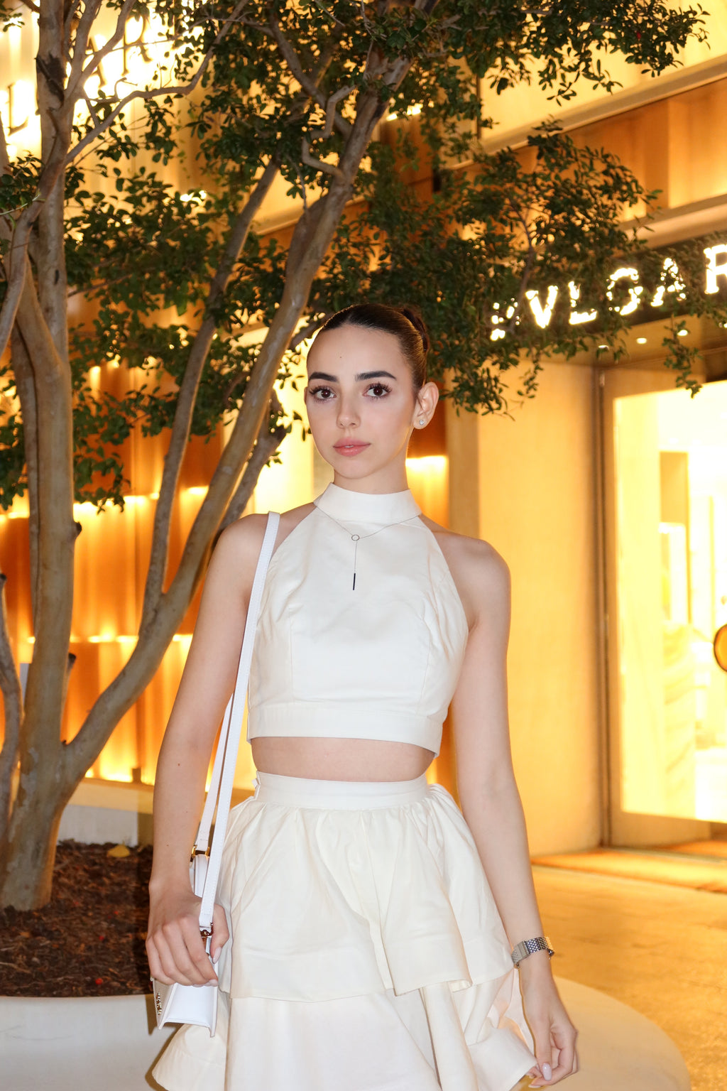 set with a crop top and flared skirt