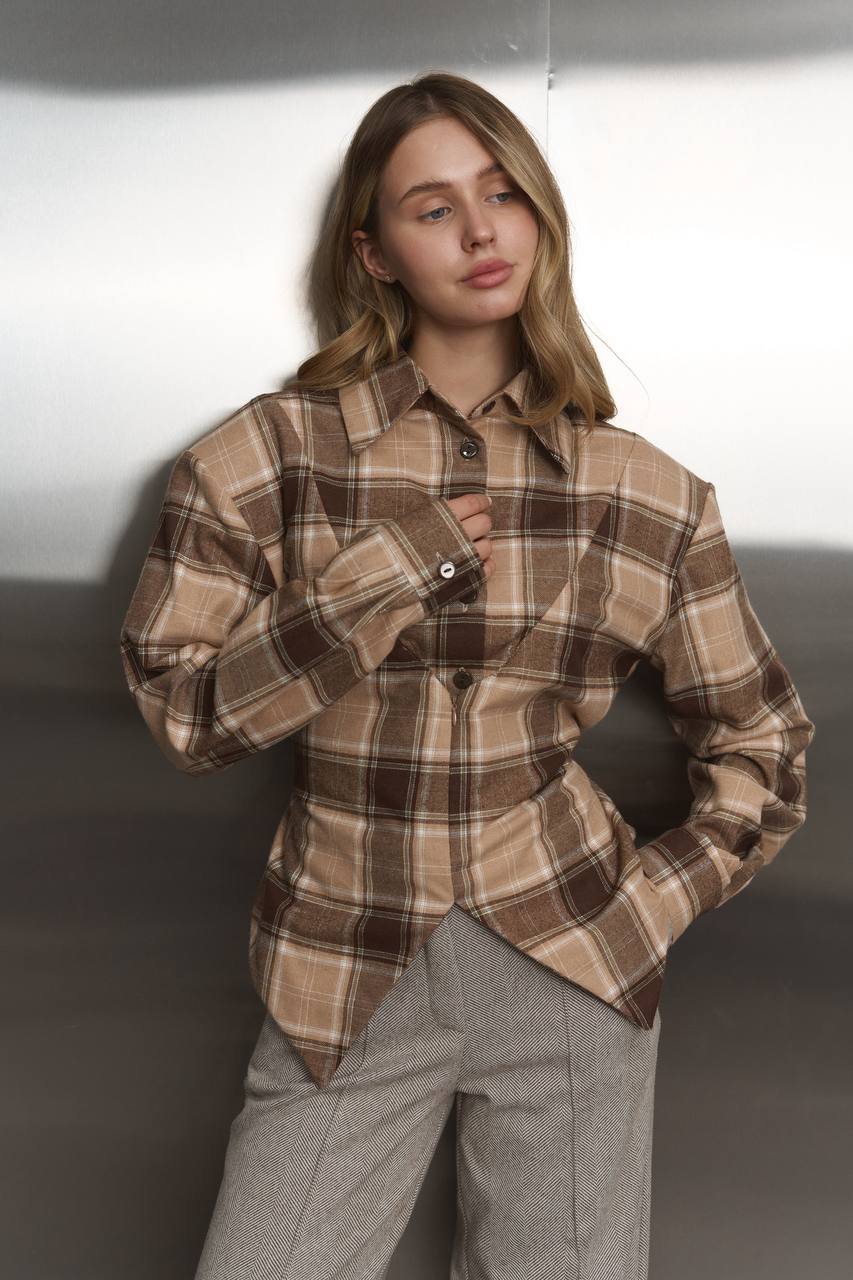 Plaid Shirt with Corset Imitation