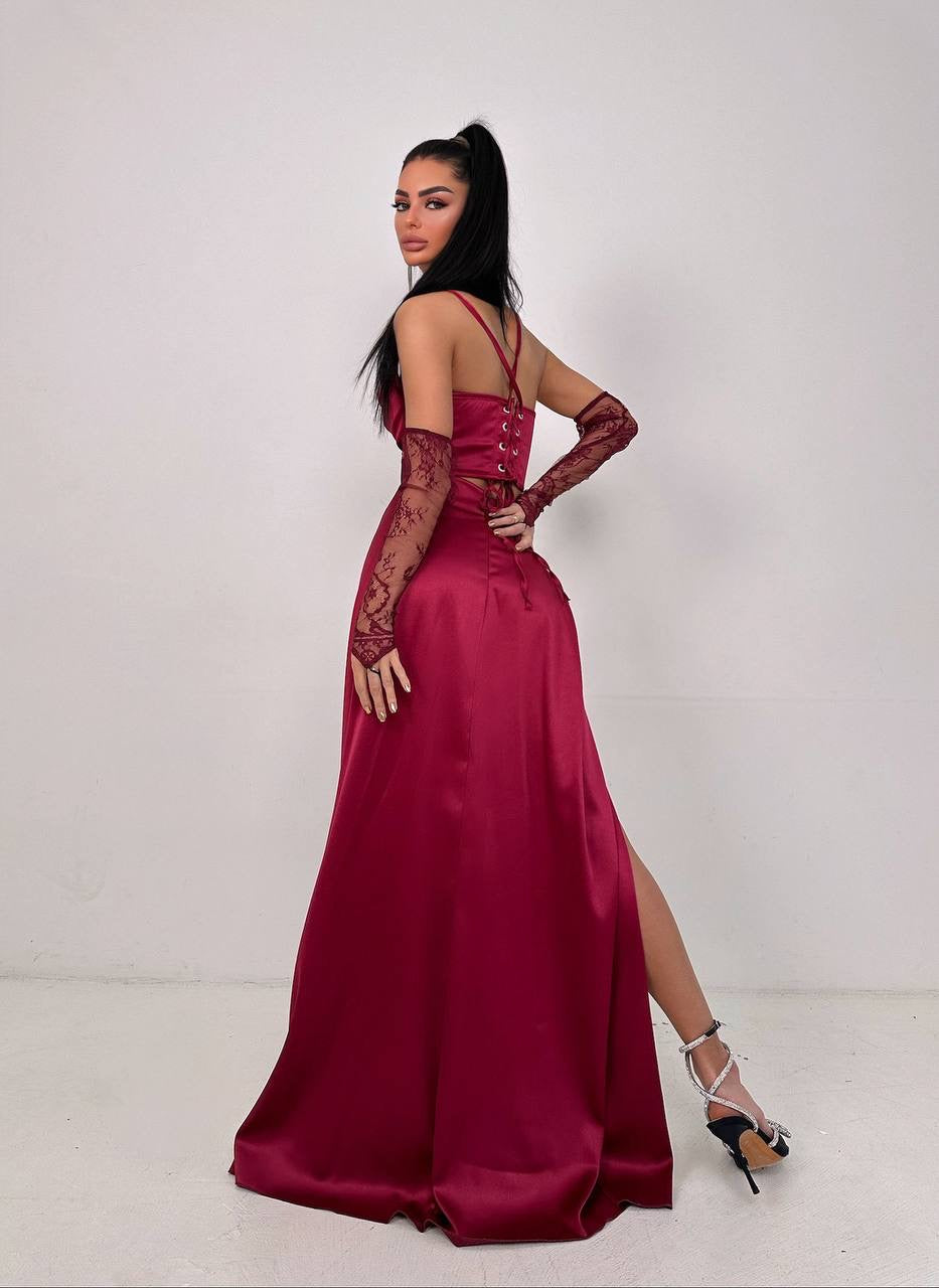 Set: corset + gloves + maxi skirt