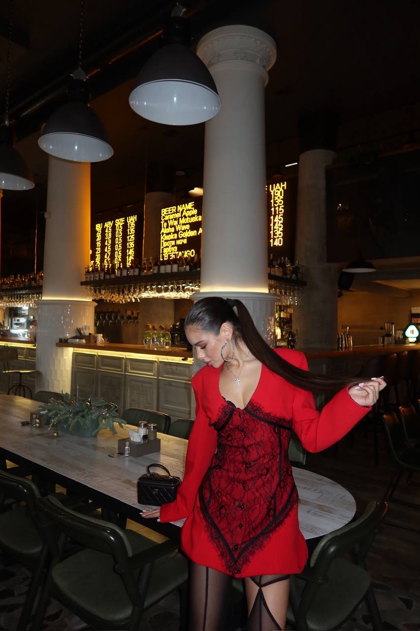 Dress with a corset silhouette and accent lace