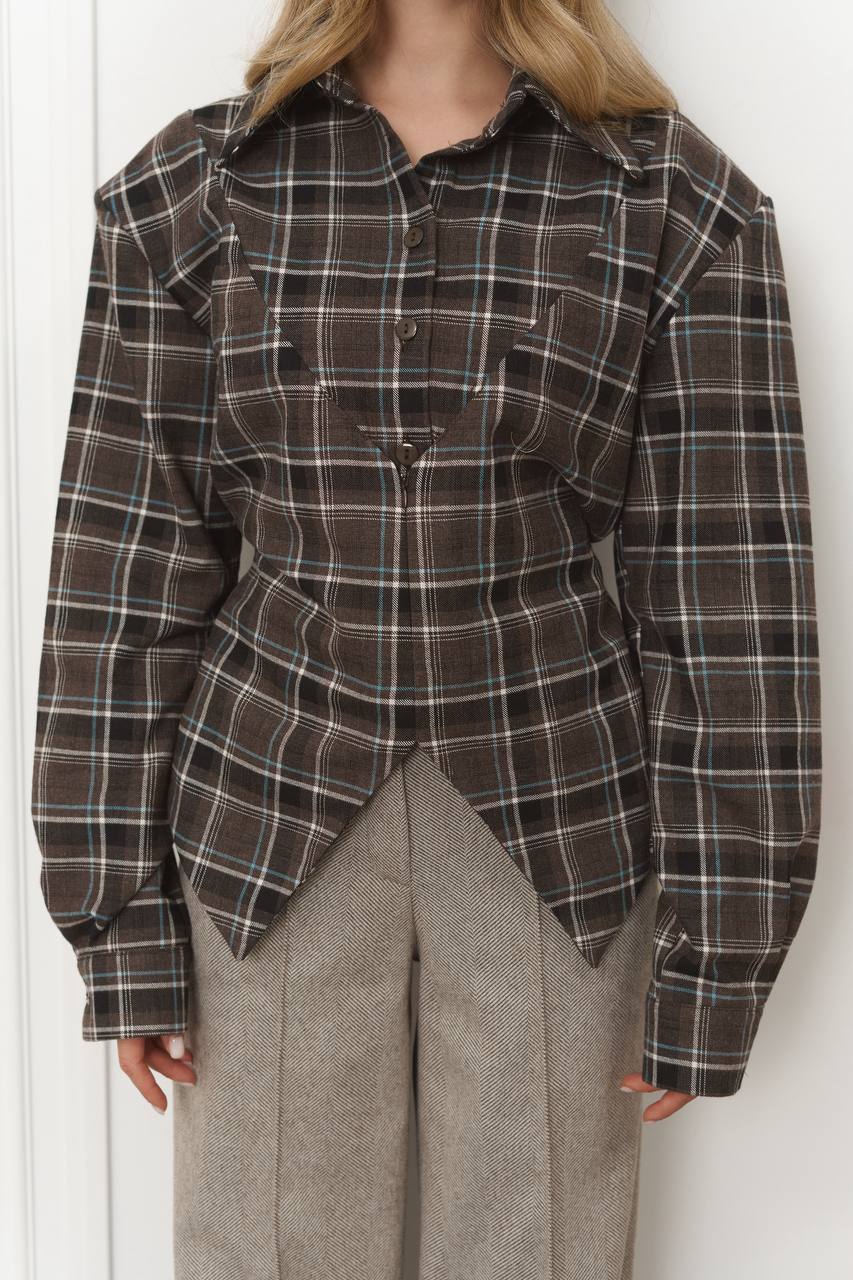 Plaid Shirt with Corset Imitation