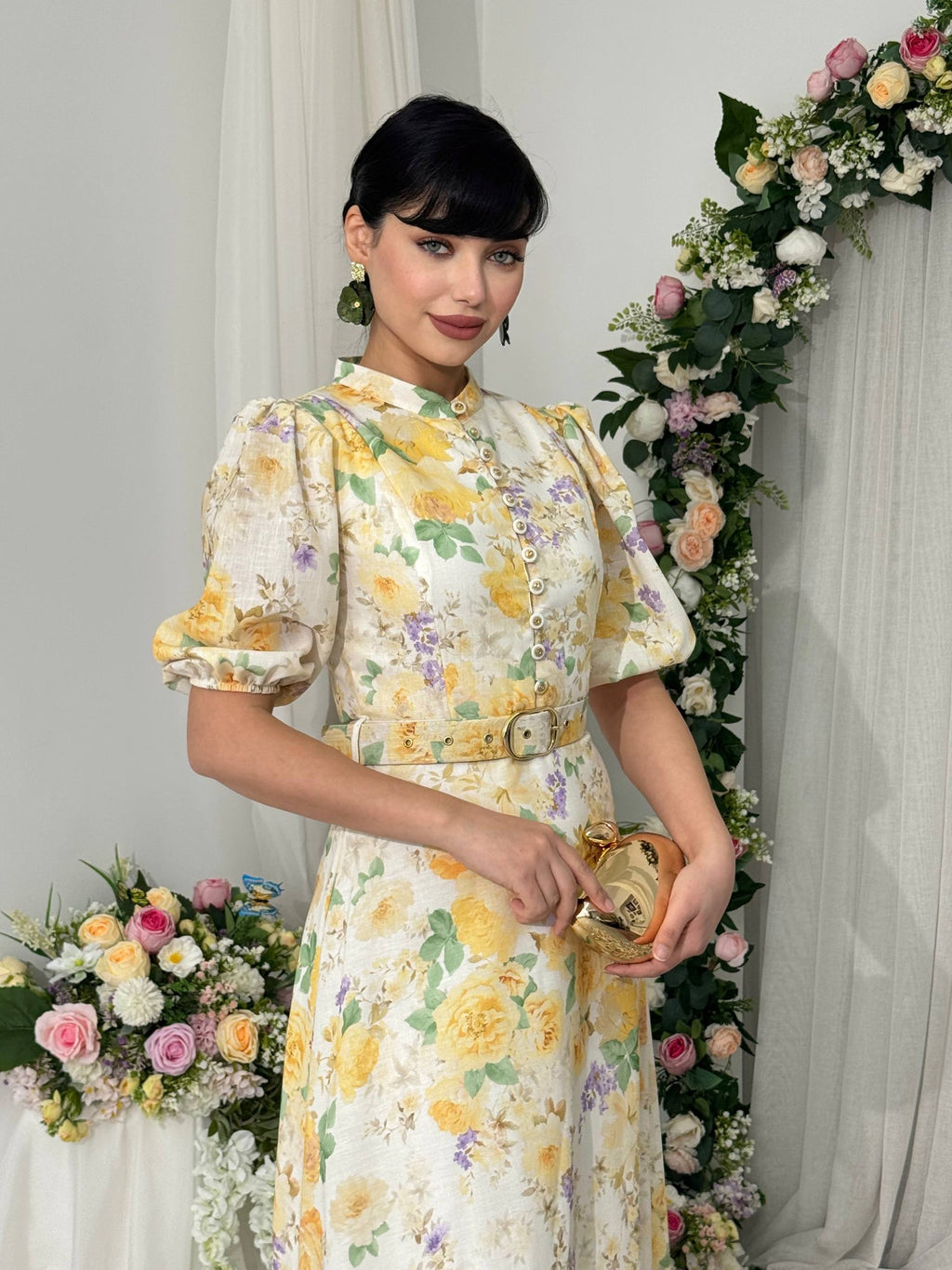 Floral midi dress with short sleeves✨