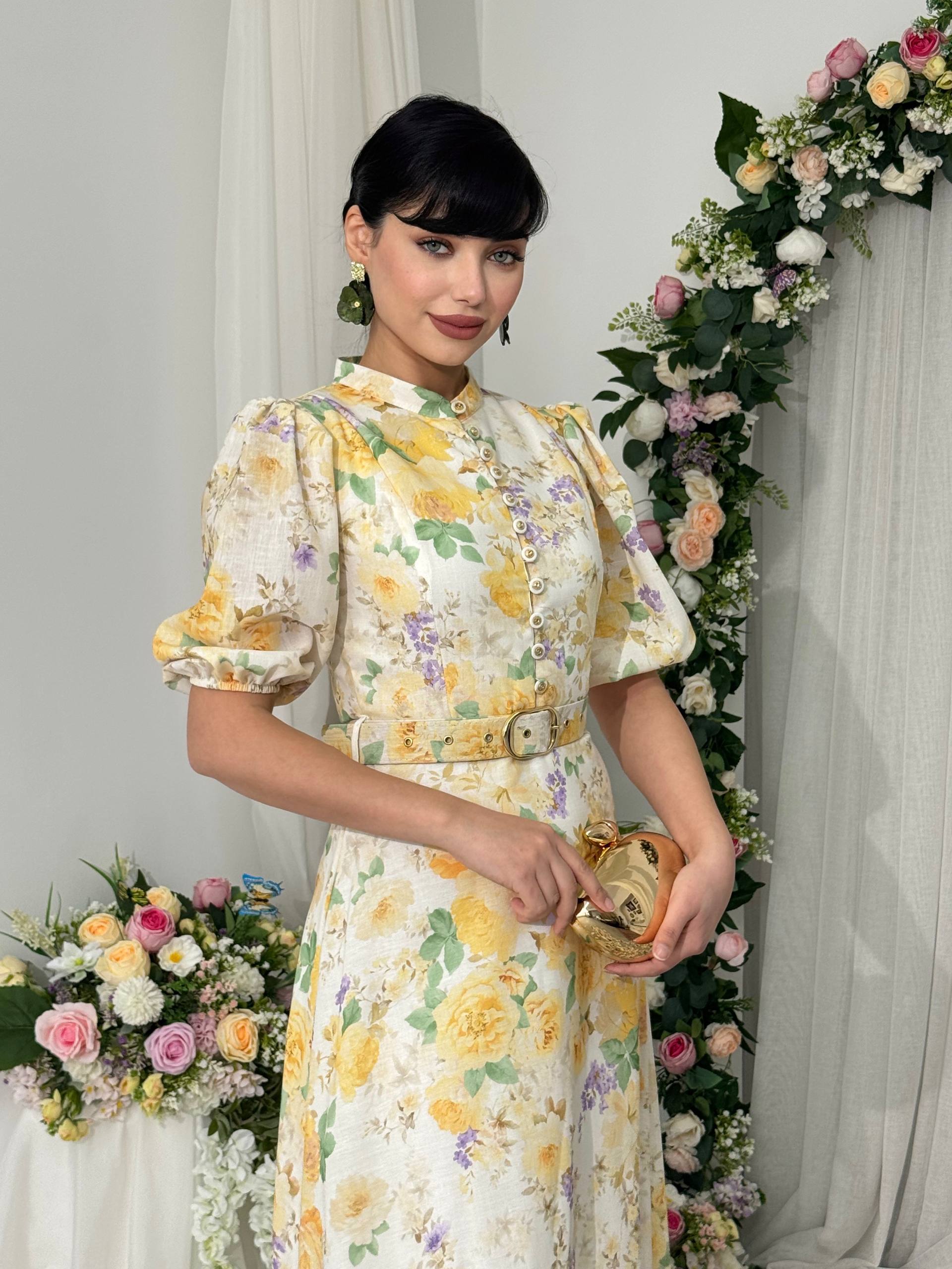 Floral midi dress with short sleeves✨