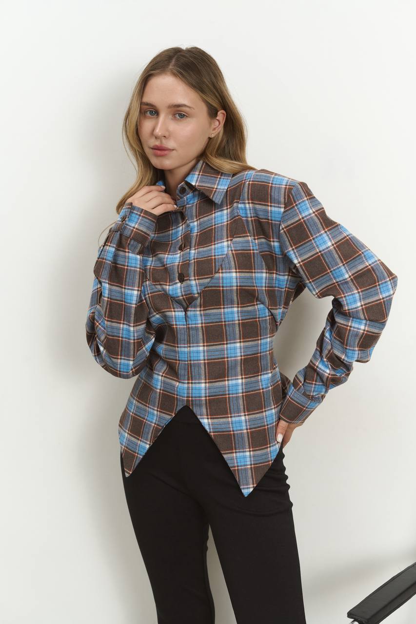 Plaid Shirt with Corset Imitation