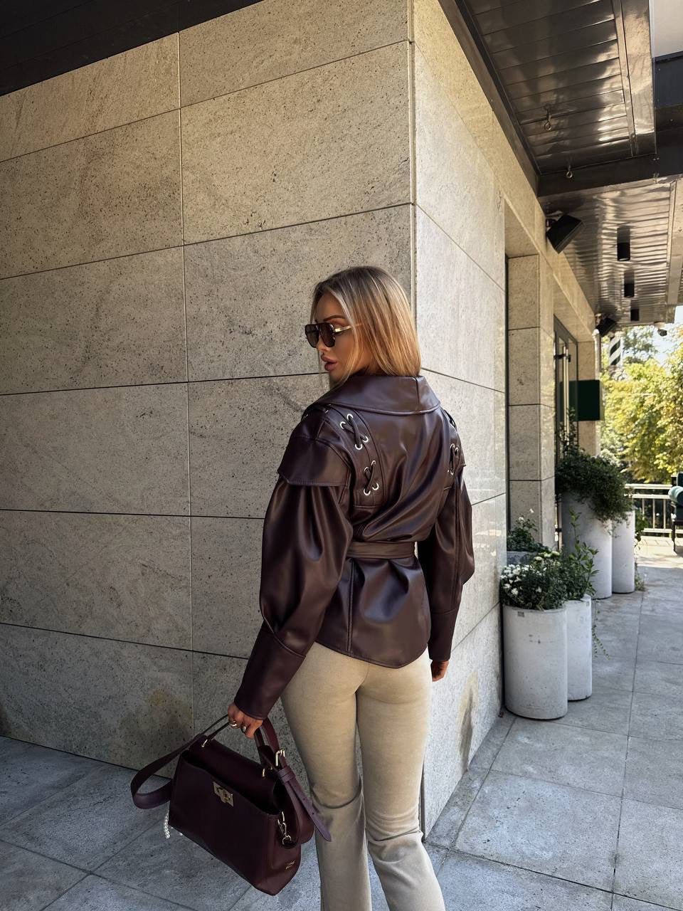 Cropped Faux Leather Jacket