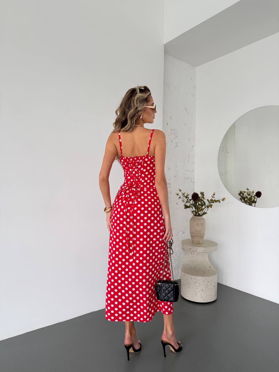 Polka Dot Dress with a Lace-up Back