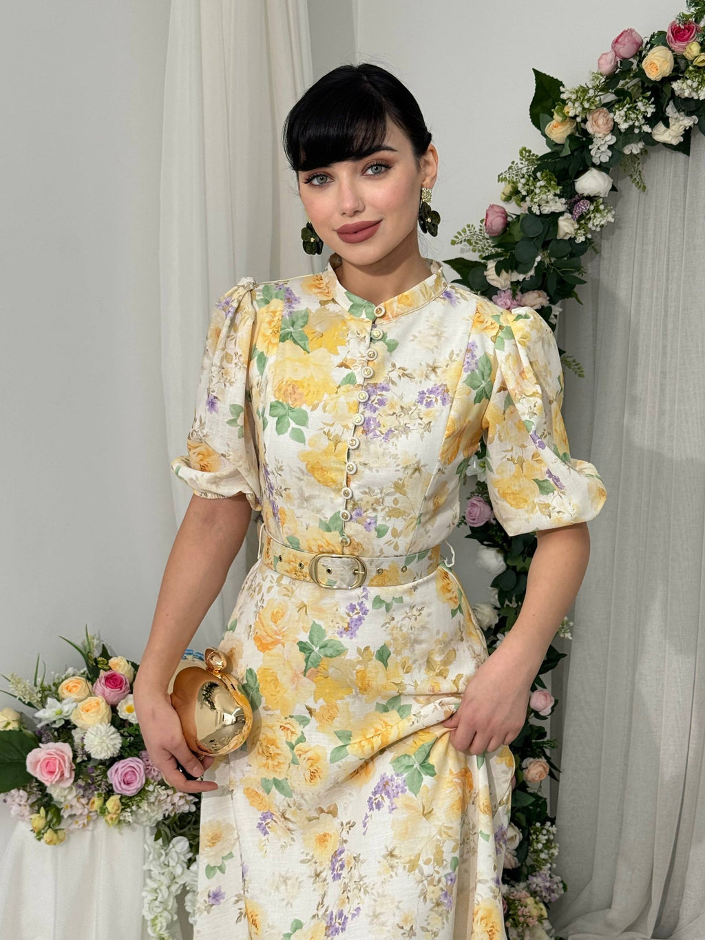 Floral midi dress with short sleeves✨