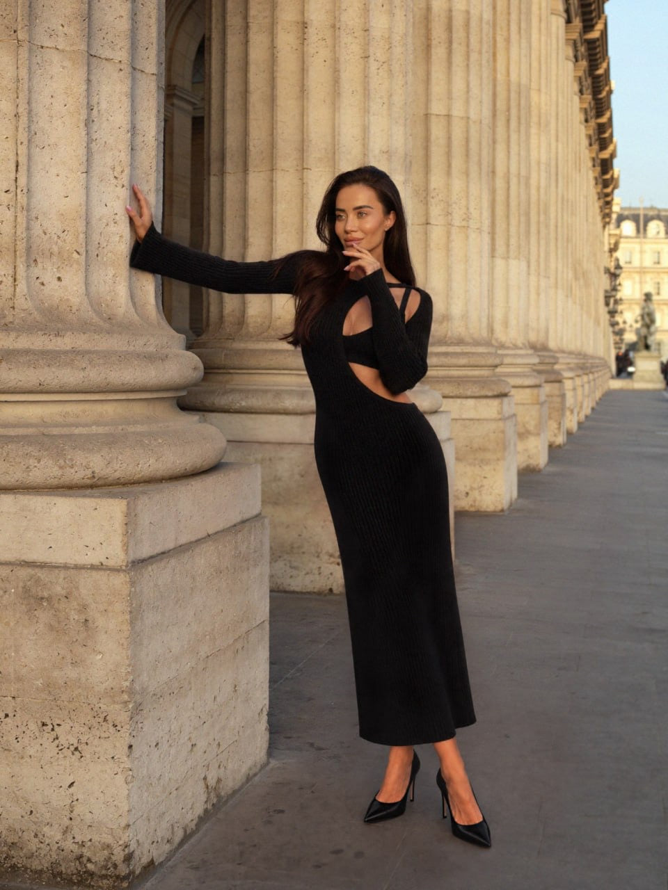 Ribbed Maxi Dress with Cut-Outs