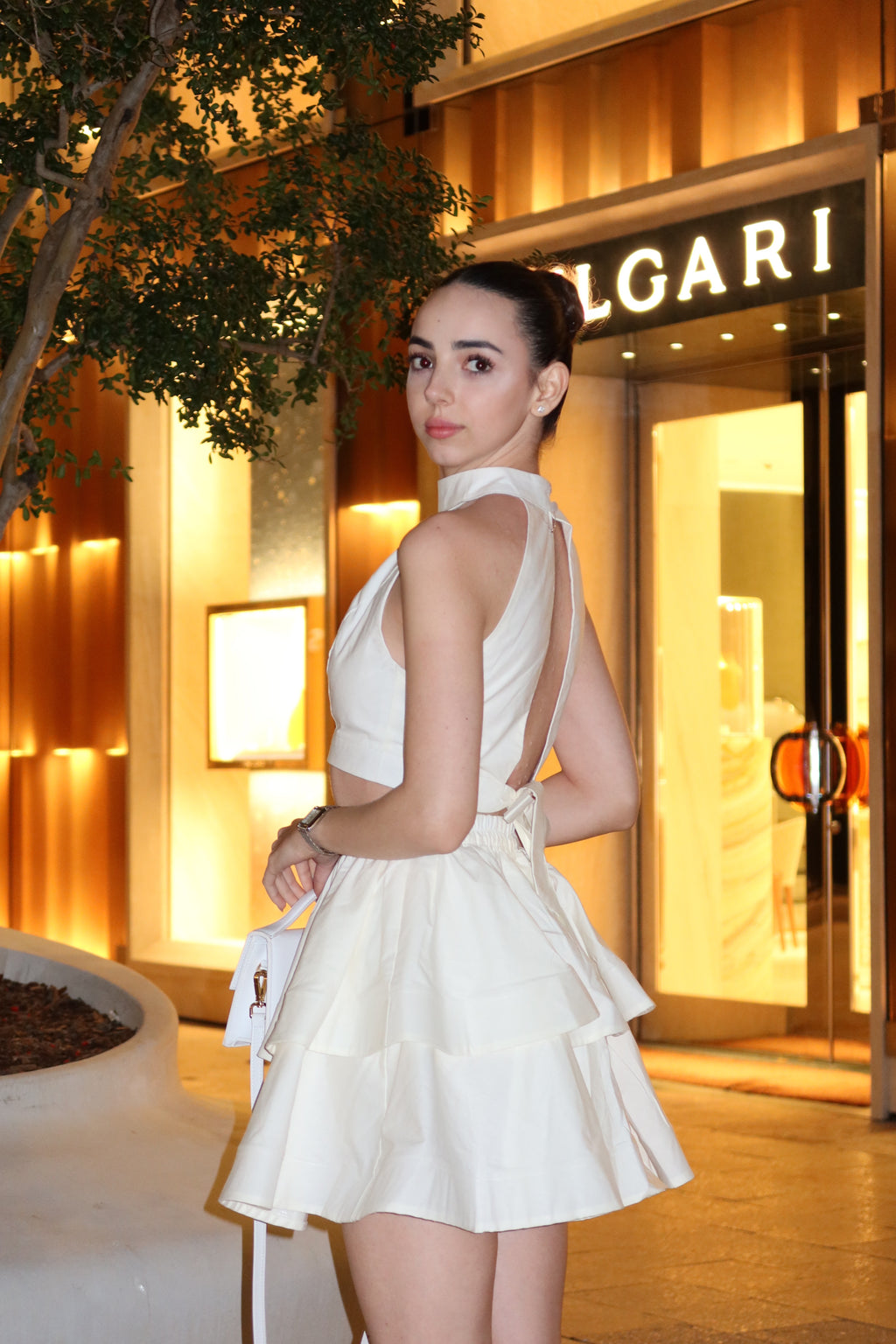 set with a crop top and flared skirt