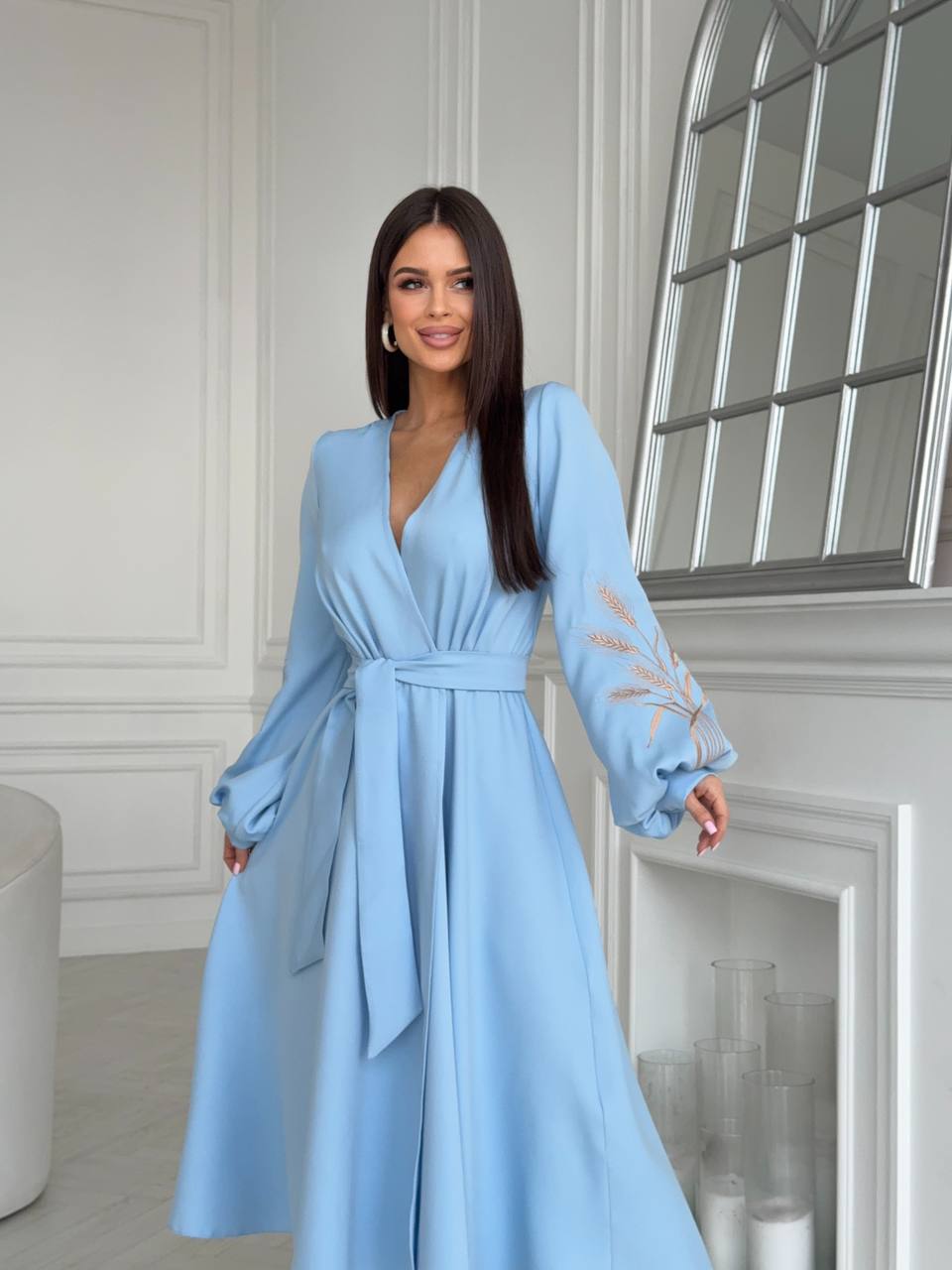 Wrap dress with embroidery