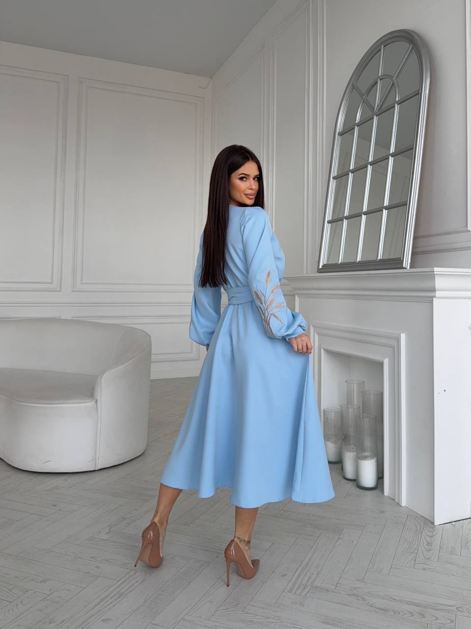 Wrap dress with embroidery