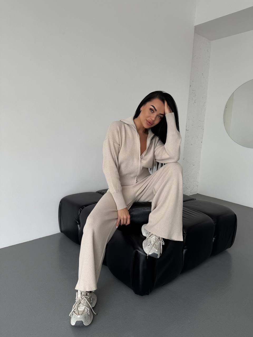 Knitted Two-Piece Set consisting of an oversized sweater and trendy palazzo pants